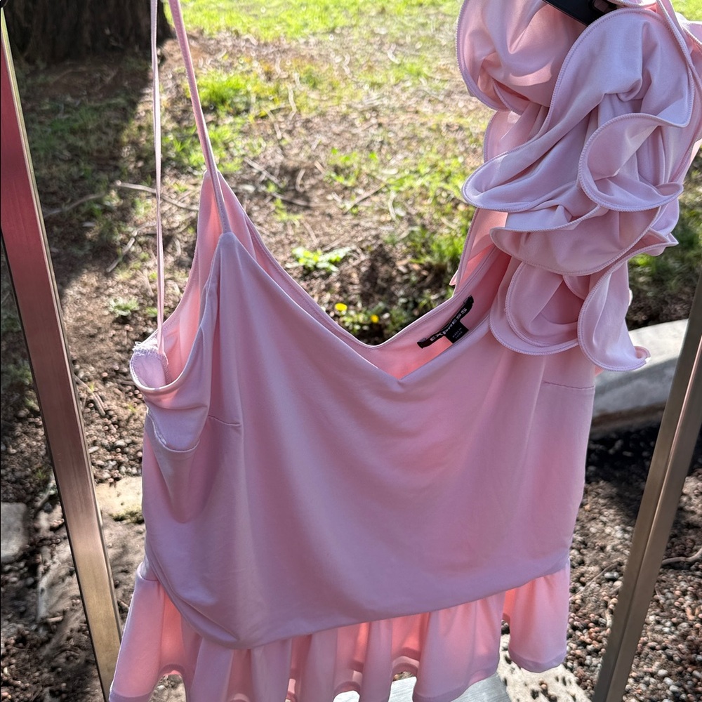 FINAL DISCOUNT Express Pink Ruffle Crop Top - Picture 4 of 5